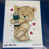 Teddy Bear celebrating with Champagne Bottle mk-016 counted cross stitch kit 14 count white AIDA
