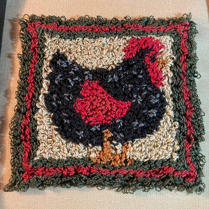 Chicken Hen and Rooster pair of handmade punch-needle art finished and framed projects