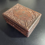 Beautiful intricately carved wooden vintage keepsake / jewelry box
