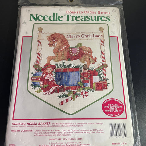Needle Treasures Rocking Horse Banner 02885 vintage counted cross stitch kit 14 count Ivory AIDA