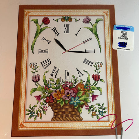 Maydear Flower Basket Clock G031 pre-printed fabric thread & needle cross stitch kit