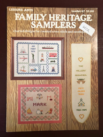 Leisure Arts Family Heritage Samplers Leaflet 67 Vintage 1978 charted designs for counted cross stitch and needlepoint