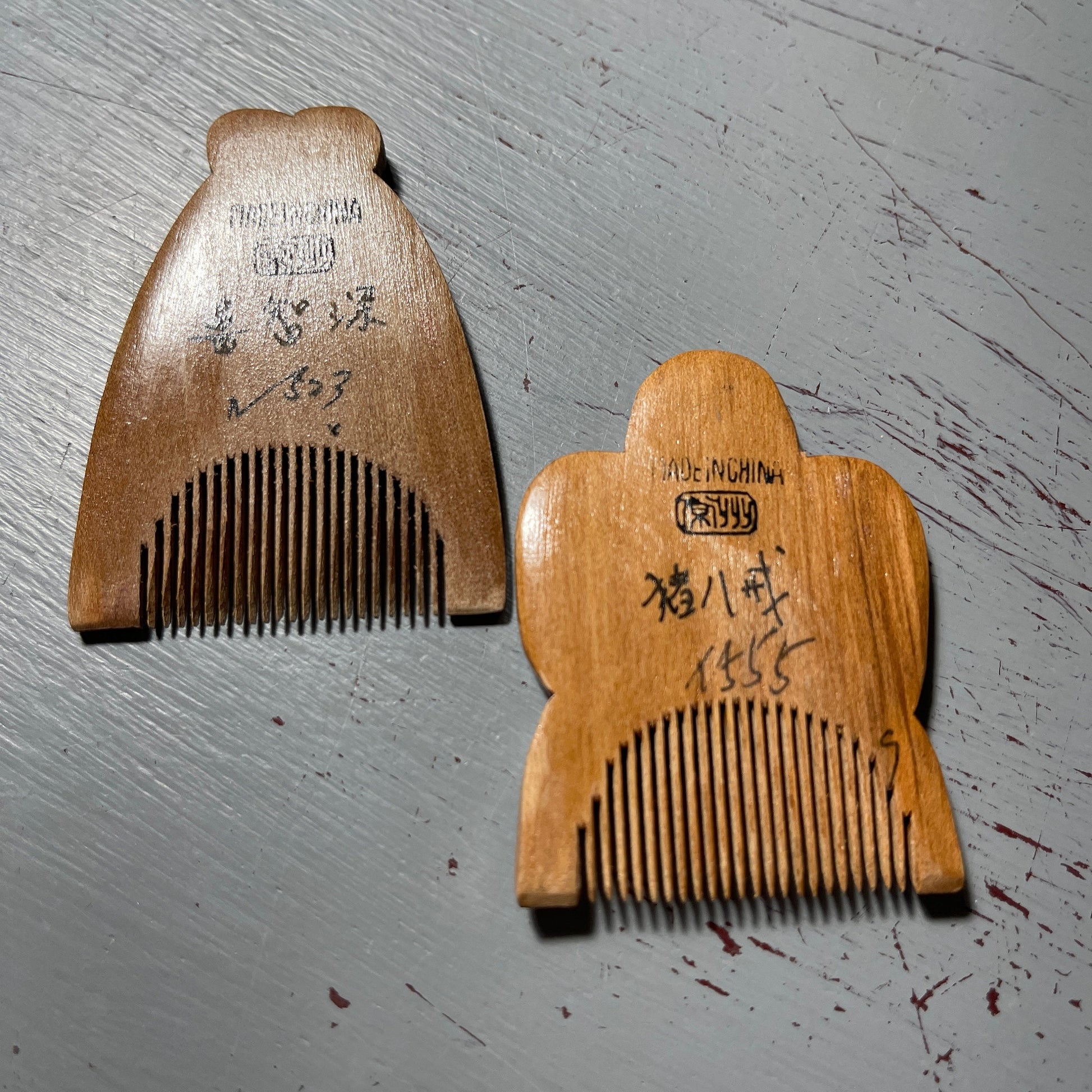 Chinese theater Shamanic mask set of 2 wooden hair comb pins vintage collectible hair accessories