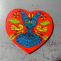 Pennsylvania Dutch Style Folk Art Painted Little Blue Dress Wooden Heart Shape