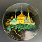 Beautiful Byzantine church hand painted round lacquered vintage wooden black trinket keepsake box