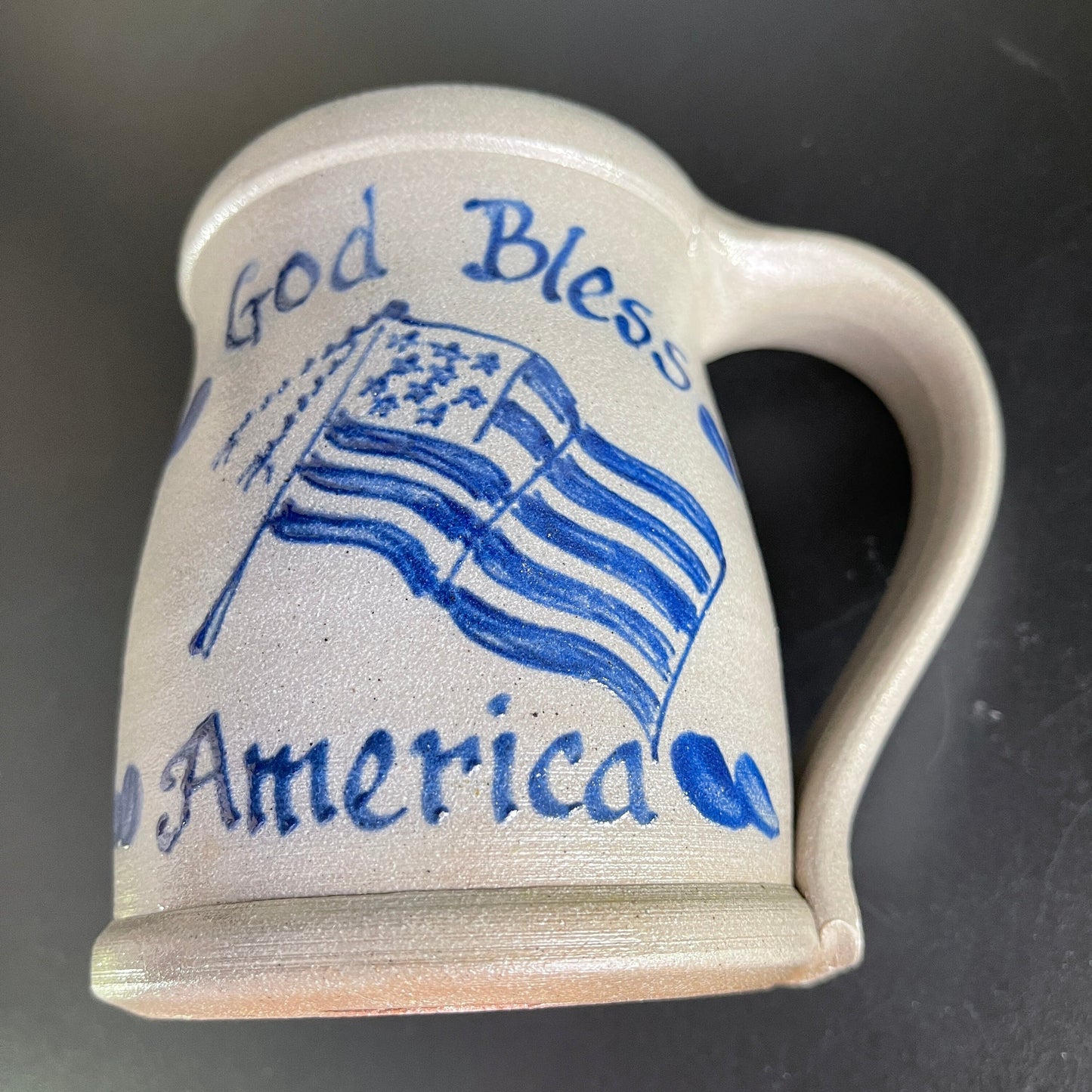 Lowe Pottery Works God Bless America stoneware mug vintage 2002 kitchen collectible