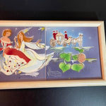 Charming Cinderella ready for the ball with fairy god mother and carriage 3 hand painted tiles in frame vintage collectible wall hanging