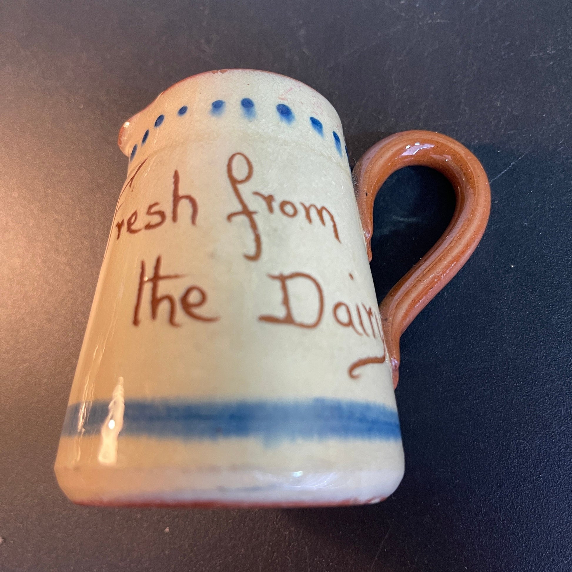 Old Torquay Pottery Fresh from the Dairy cream pitcher miniature vintage kitchen collectible