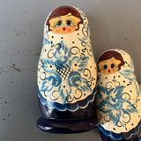 Cepzueb Tiacad signed 5 piece Russian Matryoshka hand made and painted wooden nesting dolls vintage 1993 collectible