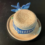 Fitz & Floyd Beautiful Blue Bird on a floral banded summer hat vintage decorative trinket dish