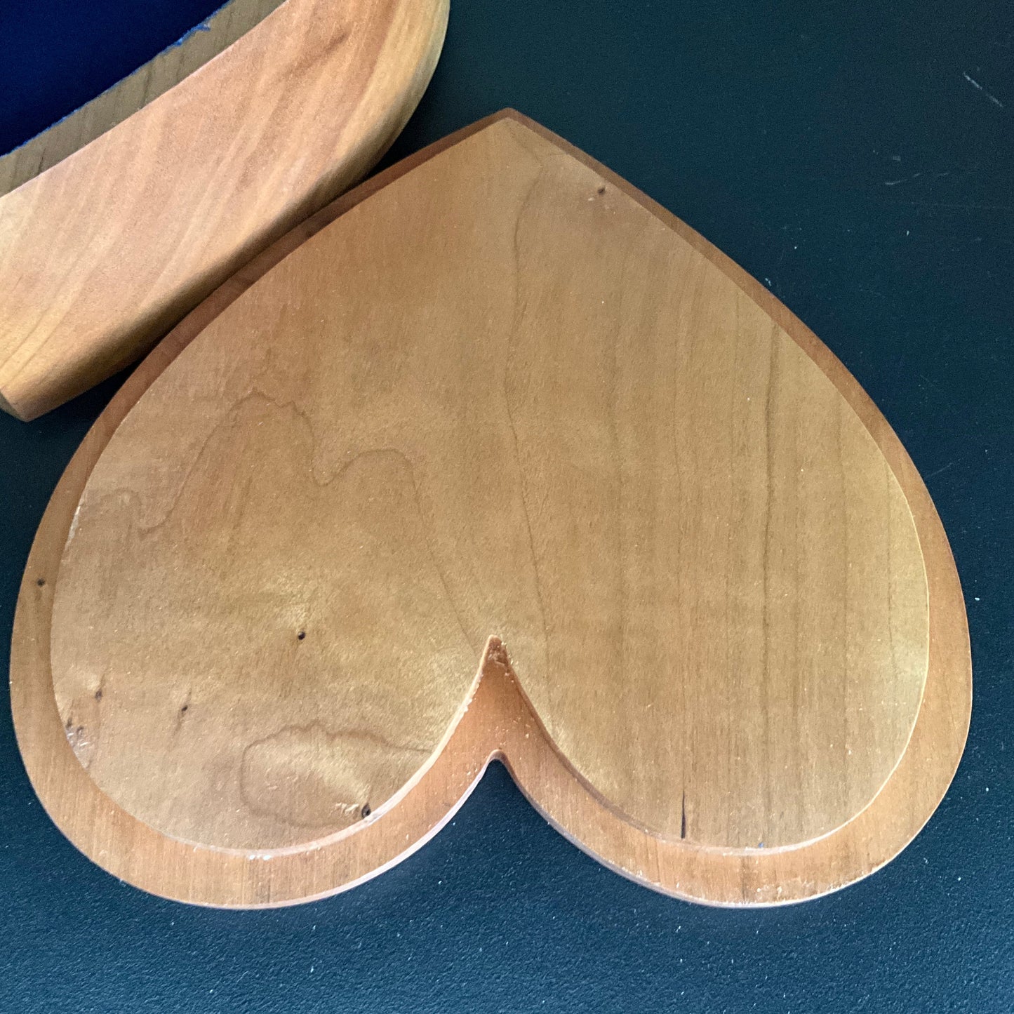 Wonderful WV West Virginia University logo burned into heart shaped blue felt lined wooden jewelry/trinket box