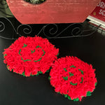 Handmade Christmas crocheted coasters/dollies set of 2 red & green 7 and 5 inches round