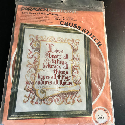Paragon Needlecraft Love Bears All Things Sampler 0863 vintage stamped cross stitch kit
