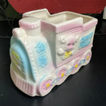 Beautiful Babyland Express teddy bear driving a choo-choo train nursery container/planter figurine