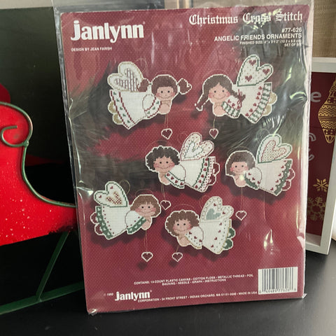 Janlynn Angelic Friends Ornaments with 6 styles and 14 count plastic canvas Christmas cross stitch kit