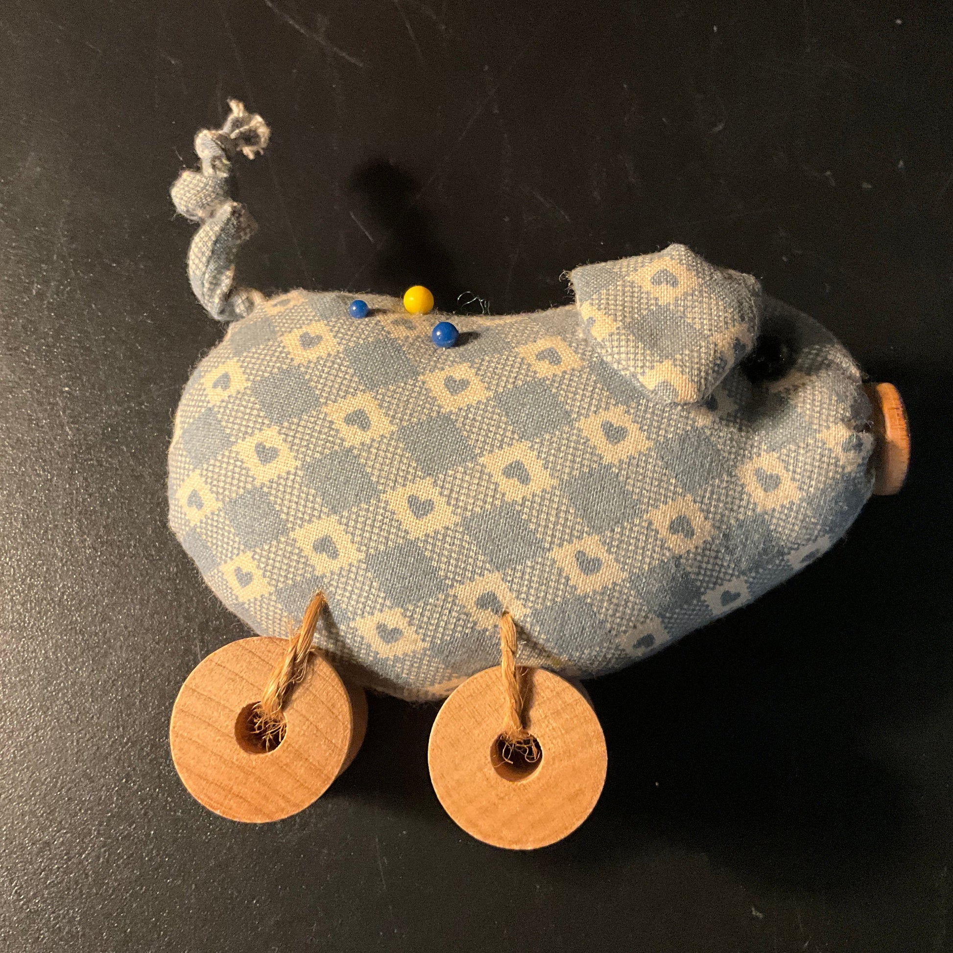 Magnificent mouse on wheels pincushion hand made folk art vintage sewing notion collectible*
