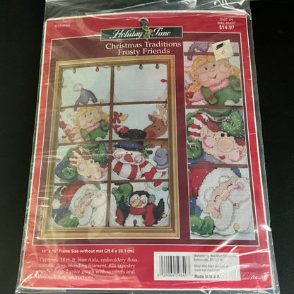 Holiday Time Christmas Traditions Frosty Friends counted cross stitch kit 14 count light blue AIDA