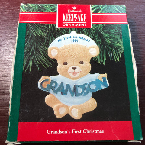 Hallmark, Grandson&#39;s First Christmas, Dated 1991, Keepsake Ornament, QX5117*