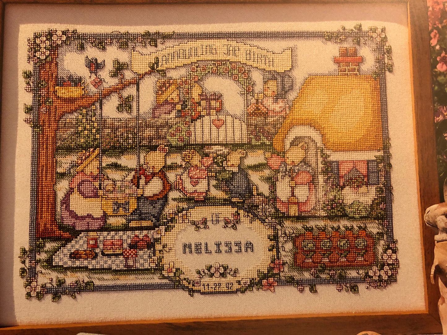 Better Homes and Gardens, Cross Stitch & Country Crafts, Cottage Christening, Lorri Birmingham,  Vintage 1993, Counted Cross Stitch Chart