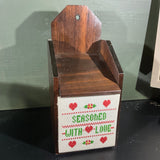 Wonderful Wooden Wall Box with Seasoned with Love Vintage Completed Cross Stitch Kitchen Collectible