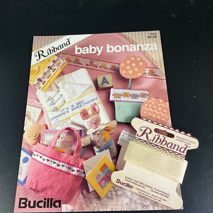 Bucilla Ribband baby bonanza vintage 1994 cross stitch chart with 1 yard Ribband included