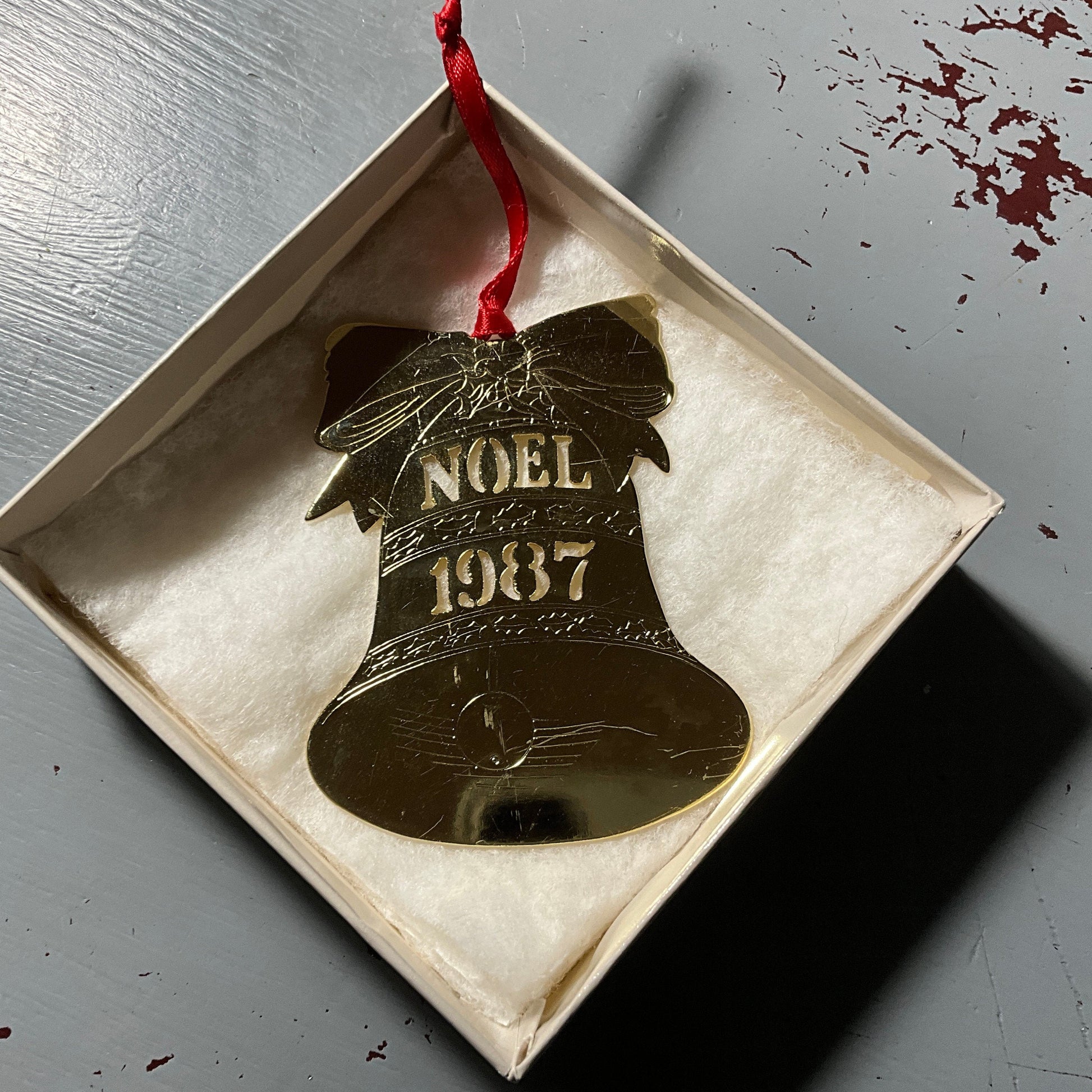 NOEL Gold Christmas Bell Dated 1987 collectible brass ornament