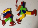 Set of Two Colorful Wooden Ice Skaters, Vintage, Christmas Ornaments