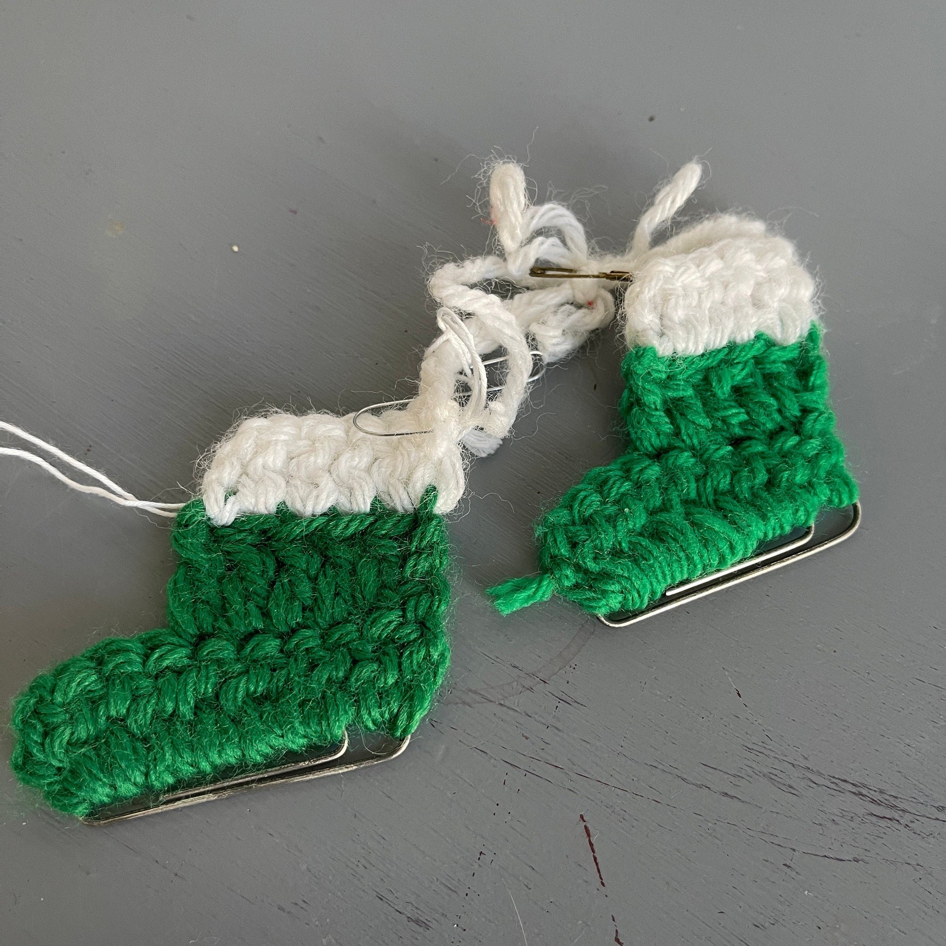 Incredible Ice Skates Pair with Metal Clips For Blades Hand Knitted Christmas Ornament