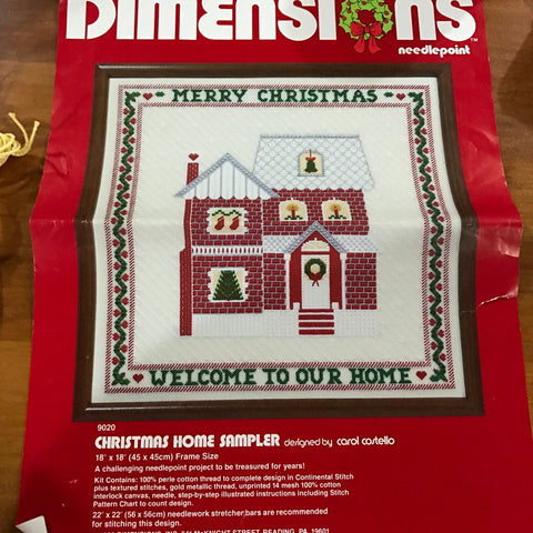 Dimensions Needlepoint Christmas Home Sampler pattern and thread
