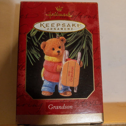 Hallmark, Grandson, Dated 1999, Keepsake Ornament Diecast Metal Sled Runners