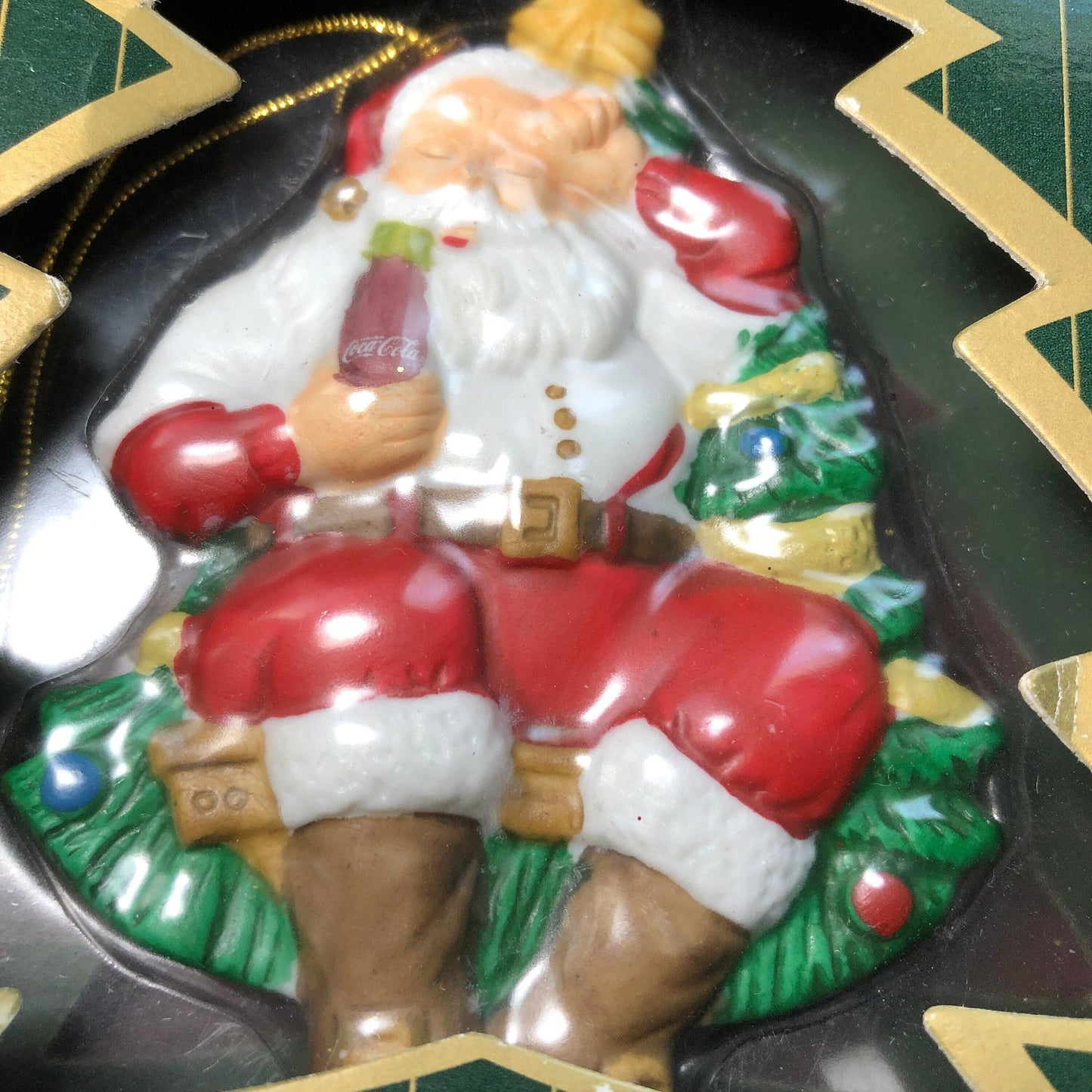 Coca-Cola Drinking Santa Clause Under the Christmas Tree, Vintage 1996, Trim-A Tree Collection Ornament