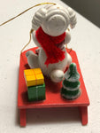 Wooden Mommy and Baby Sheep on a Sled with Christmas Packages Ornament Vintage Christmas Ornament