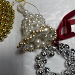 Beads and Bells Set Of 3 Gold White And Silver Christmas Tree Ornaments