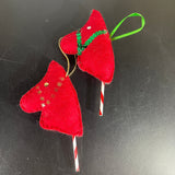 Ravishing red ponies on a stick set of 2 vintage felt ornament