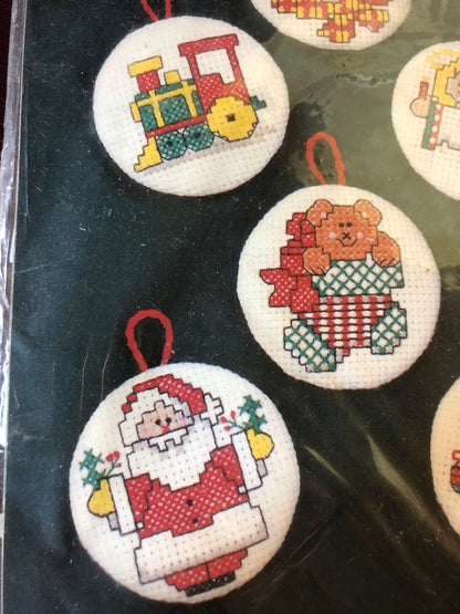 Bucilla, Gallery of Stitches, Yuletide Memories, Vintage 1996, Cross Stitch, Ornaments Kit, 2 by 2 Inches