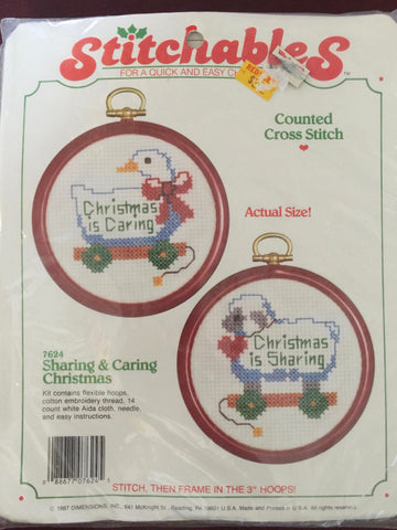 Stitchables &quot;Sharing & Caring Christmas&quot; Vintage 1987 Stamped counted cross stitch kit