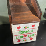 Wonderful Wooden Wall Box with Seasoned with Love Vintage Completed Cross Stitch Kitchen Collectible