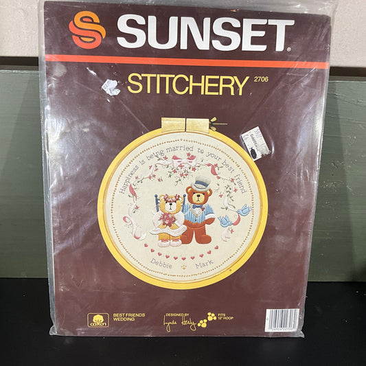 Sunset Stitchery Best Friends Wedding 2706 vintage 1985 embroidery kit fits 12 inch hoop
