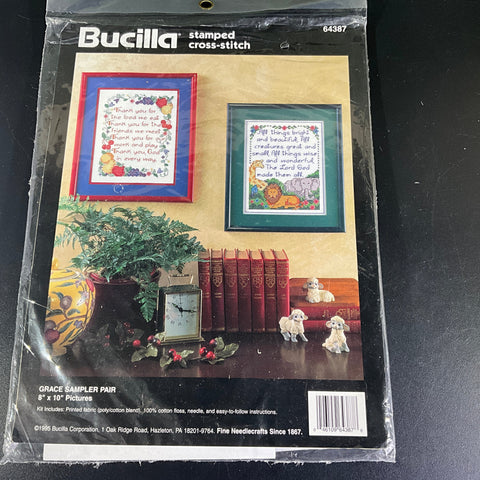 Bucilla Grace Sampler Pair 64387 vintage 1995 Stamped Cross Stitch Kit