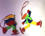 Colorful Wooden Ice Skaters Set Of Two Vintage Christmas Ornaments