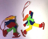 Set of Two Colorful Wooden Ice Skaters, Vintage, Christmas Ornaments