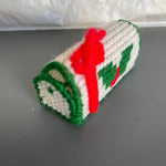 Cute Christmas Holly Berry Mail Box with Flag Up Vintage Plastic Canvas Ornament