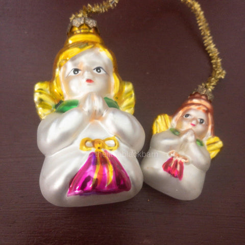 Pair of Angels,  Big and small, Blown Glass Ornaments