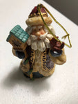 Resin Ornaments Vintage Set of Two Santa with Bird House, Santa with Christmas Tree
