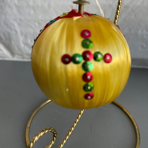 Yellow Silken with Cross Handmade Sequin Christmas Tree Ornament