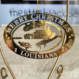 Merry Christmas Louisiana Steamboat Sailing the River 24k Gold Finished Brass Christmas Ornament