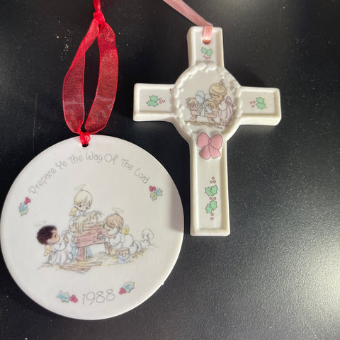 Precious Moments Set of 2 Wonderful Porcelain Ornaments see pictures and description*