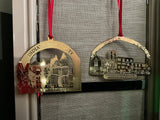 Indiana University Maxwell Hall & Woodburn Hall set of 2 gold-tone ornaments