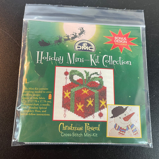 DMC Christmas present & Snowman Holiday mini cross stitch kit