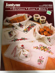 Janlynn, Christmas Cross Stitch, Holiday Table Linens, Leaflet 900-26 Vintage 1990, counted cross stitch pattern book